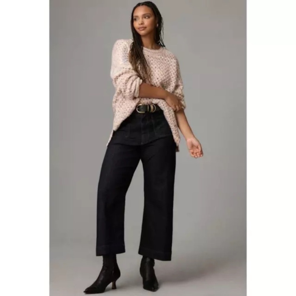 By Anthropologie Oversized Mesh Stitch Pullover Sweater Cotton Blend Size S - Picture 2 of 13